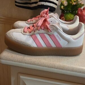 Adidas Women's Samba Pink and White Sneakers